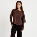 Mixed Fabric Crew Neck Lace Top in Dark Brown, view 1