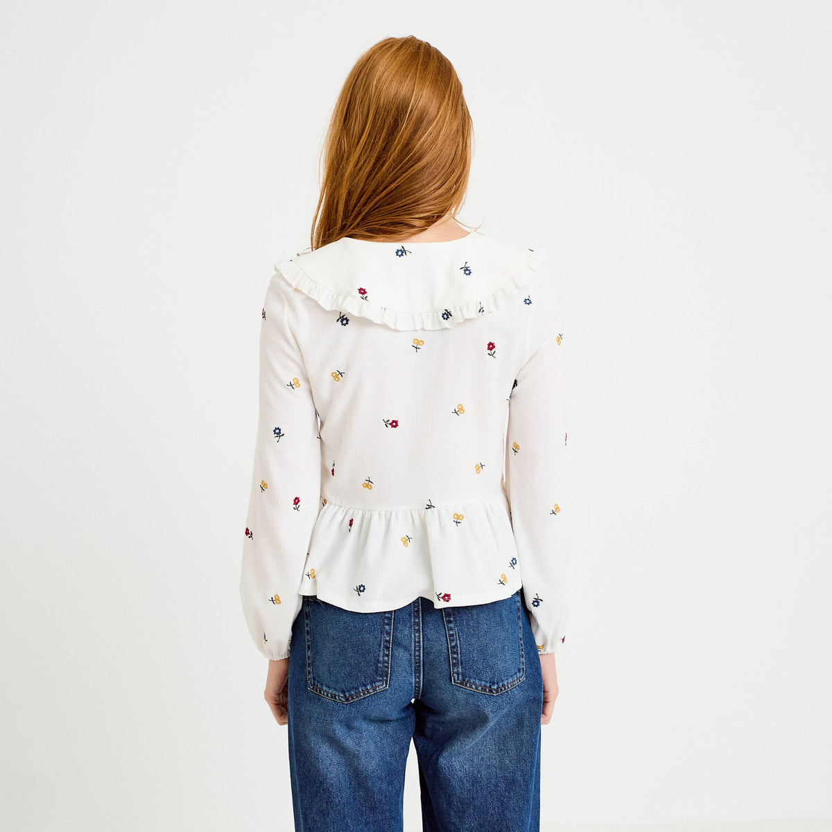 Straight Cut Long Sleeve Blouse in Multicolor, view 2