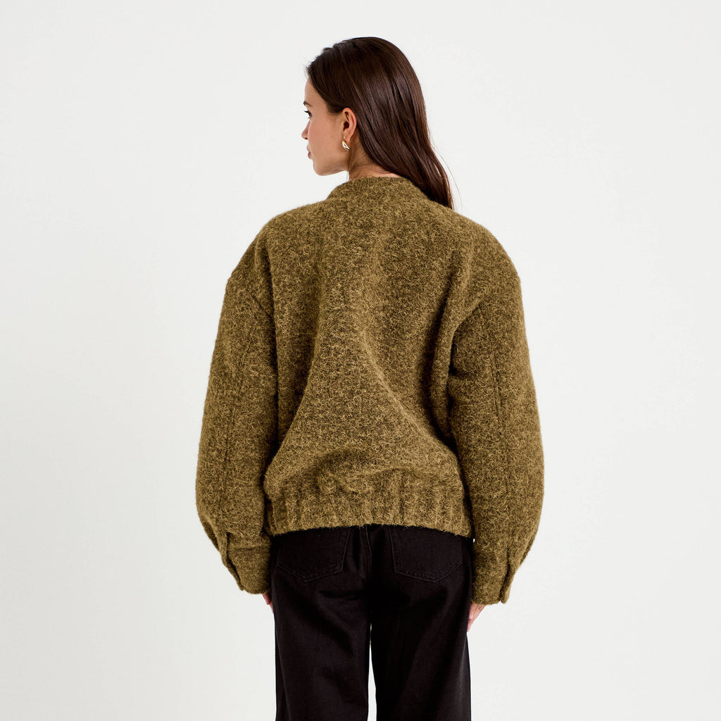 Oversized Long Sleeve Bomber Jacket in Khaki Green, view 2