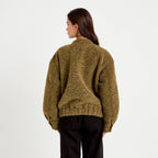 Oversized Long Sleeve Bomber Jacket in Khaki Green, view 2