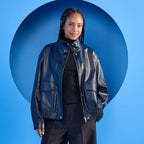 Balloon Shape Faux Leather Jacket in Black, view 1