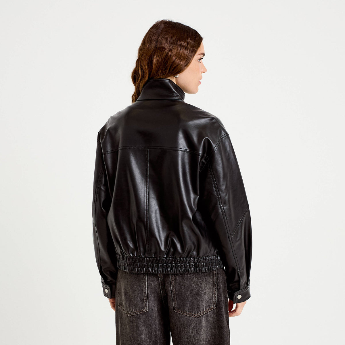Balloon Shape Faux Leather Jacket in Black, view 2