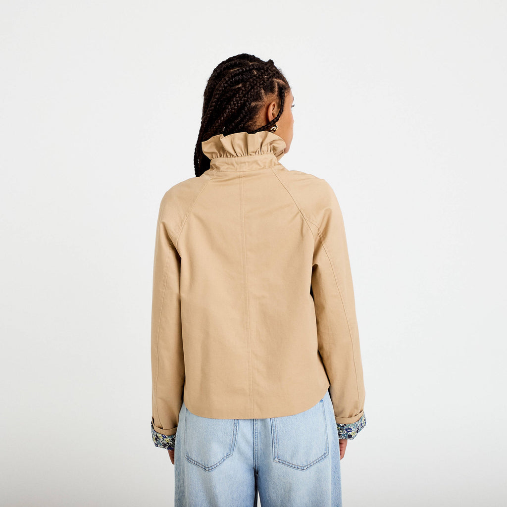 Straight Cut Stand Collar Long Sleeve Jacket in Beige, view 2