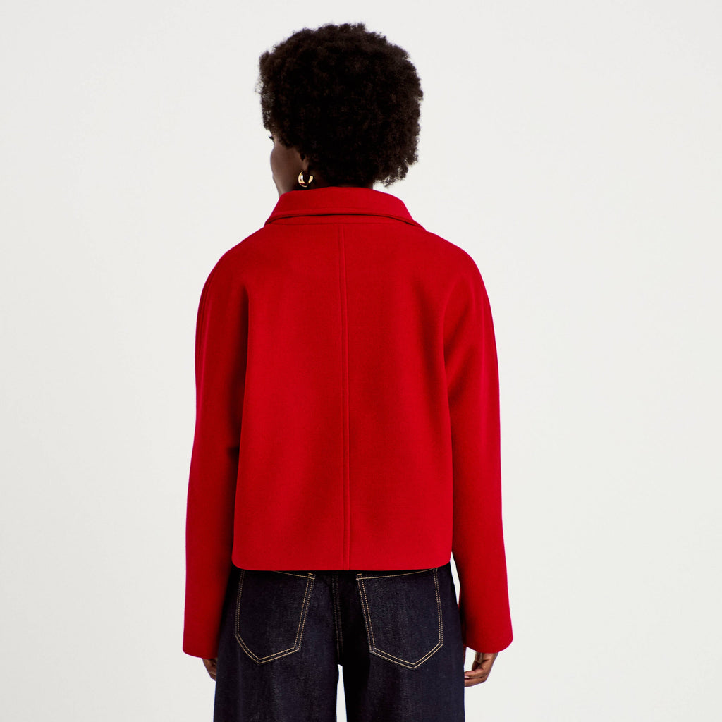 Heathered Stand Collar Long Sleeve Jacket in Red, view 2