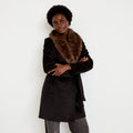 Fitted Shawl Collar Long Sleeve Coat in Black, view 1