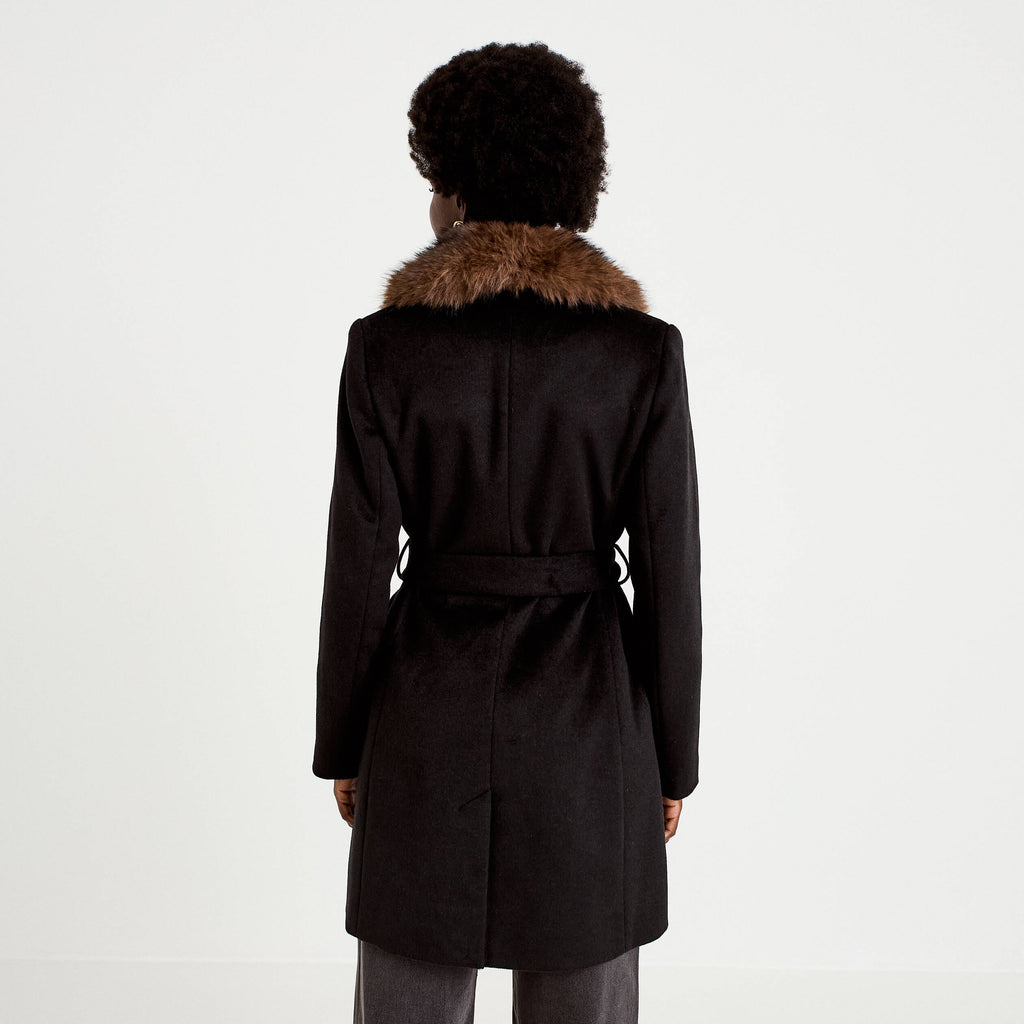 Fitted Shawl Collar Long Sleeve Coat in Black, view 2
