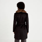 Fitted Shawl Collar Long Sleeve Coat in Black, view 2
