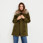 Straight Mid-Length Coat with Tailored Collar in Khaki Green, view 1