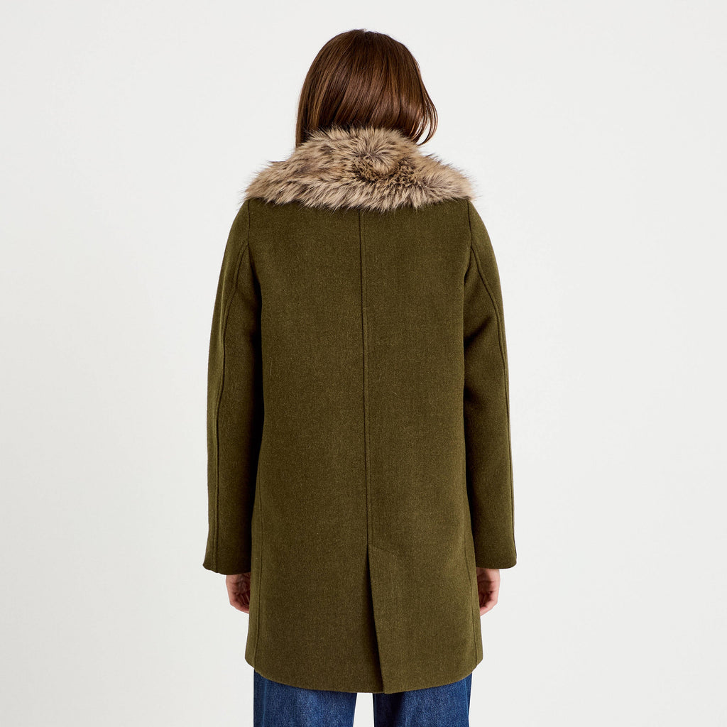 Straight Mid-Length Coat with Tailored Collar in Khaki Green, view 2