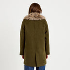Straight Mid-Length Coat with Tailored Collar in Khaki Green, view 2