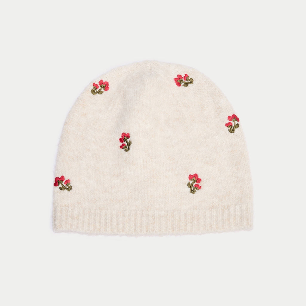 Embroidered Beanie in Ecru, view 1