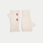 Embroidered Fingerless Gloves in Ecru, view 1