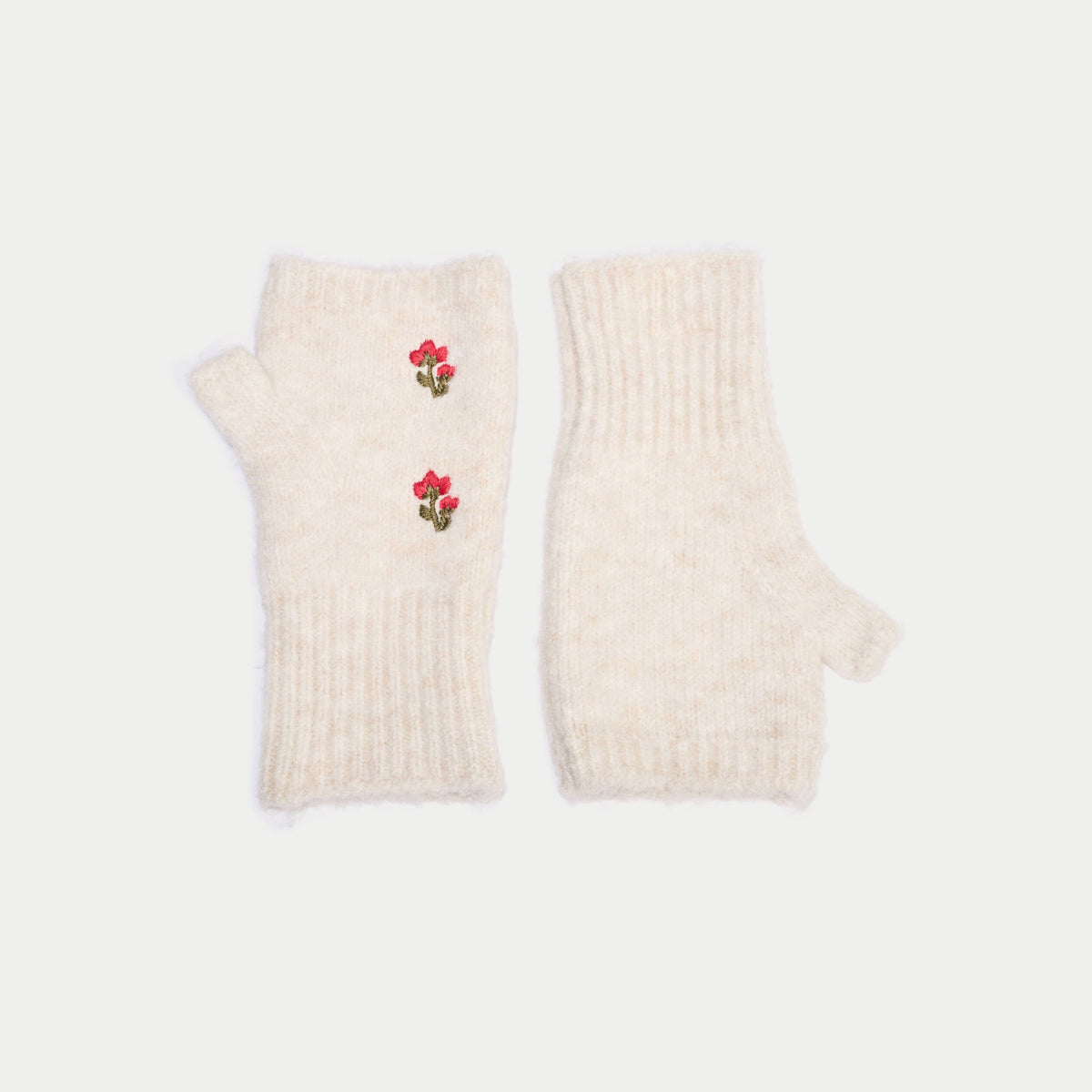 Embroidered Fingerless Gloves in Ecru, view 1