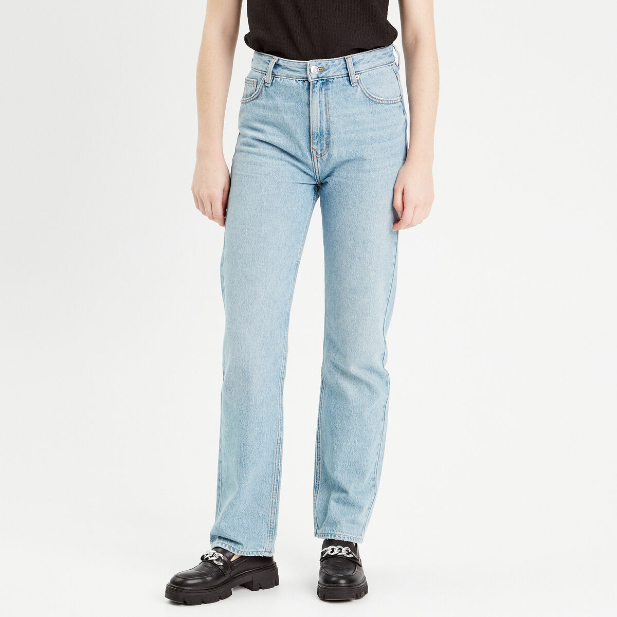 Jeans droit taille haute denim double stone femme