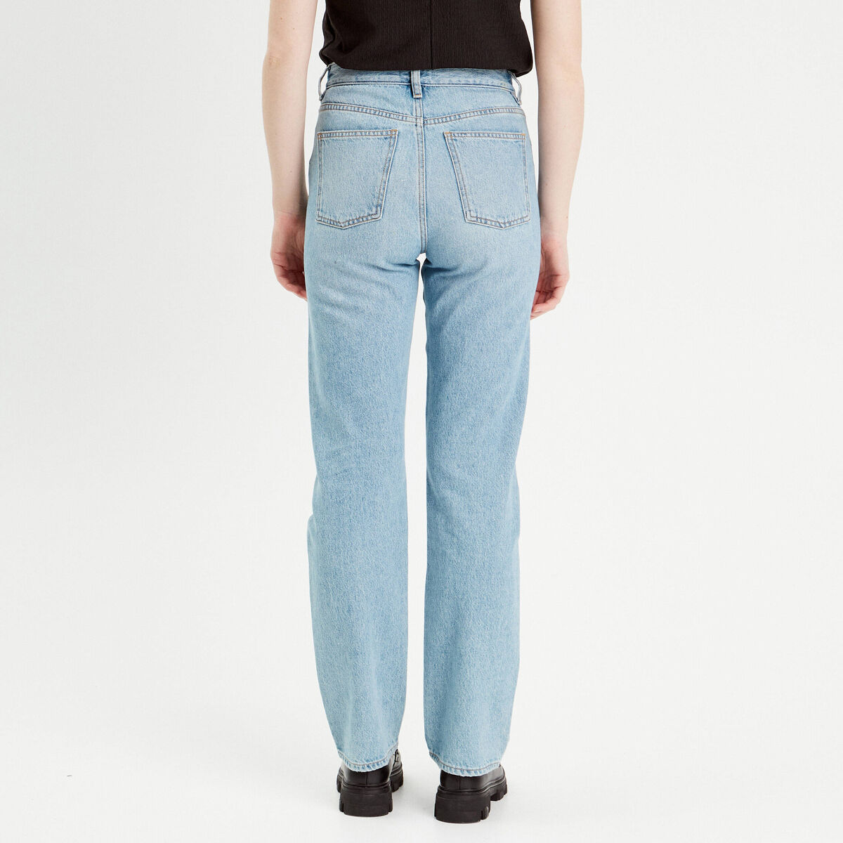 Jeans droit taille haute denim double stone femme