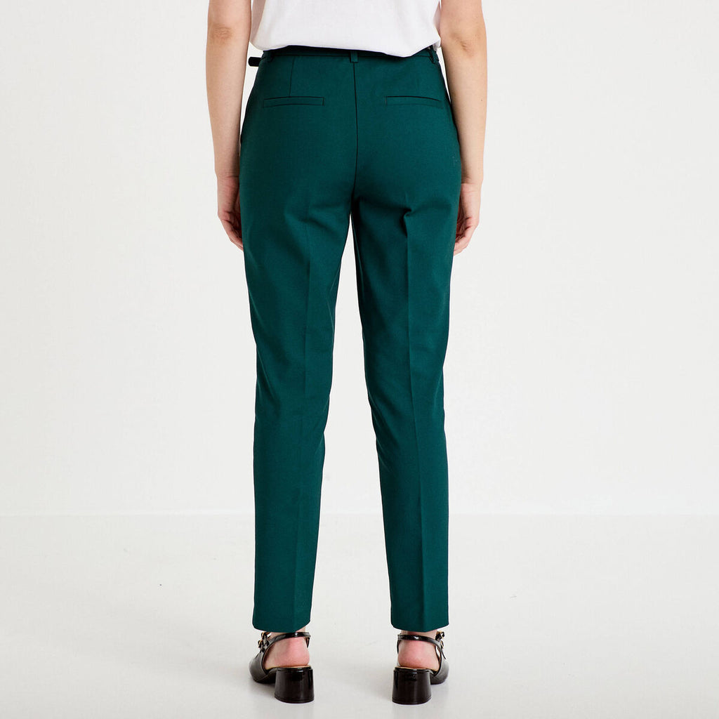 Pantalon cigarette ceinturé vert foncé femme