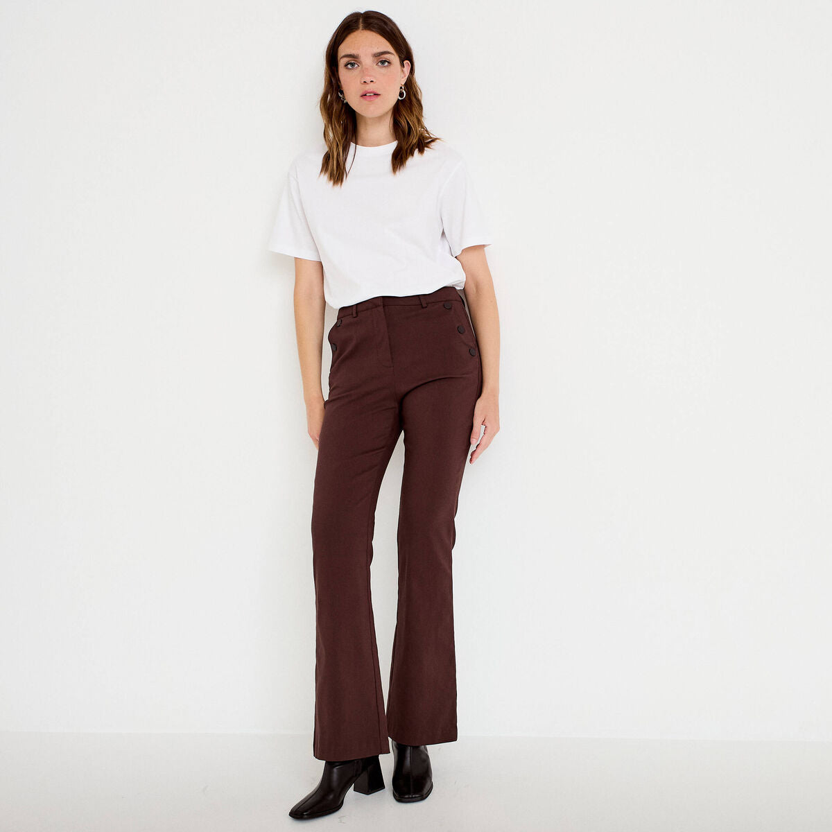 Pantalon bootcut à pont marron foncé femme