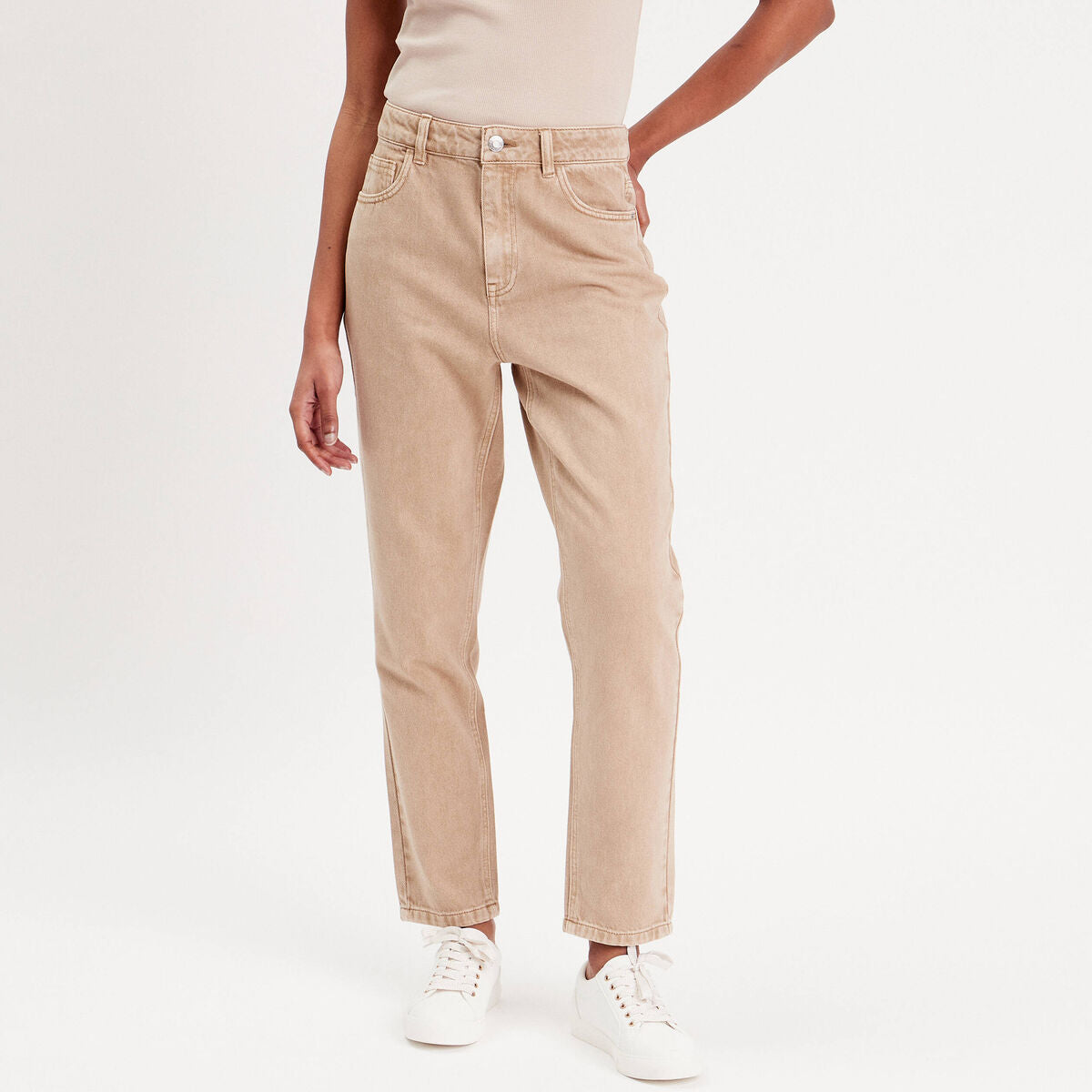 Jeans mom taille haute sable femme