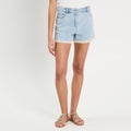 Short en jean détails dentelle denim bleach femme