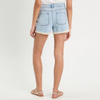 Short en jean détails dentelle denim bleach femme