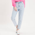 Jeans mom taille haute denim bleach femme