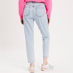 Jeans mom taille haute denim bleach femme