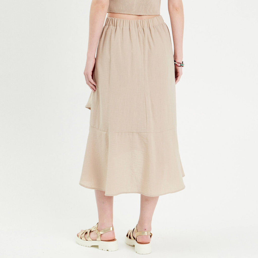 Jupe longue trapèze volants beige femme