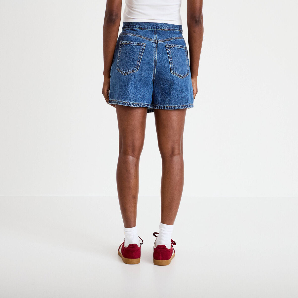 Jupe-short droite en jean denim stone femme