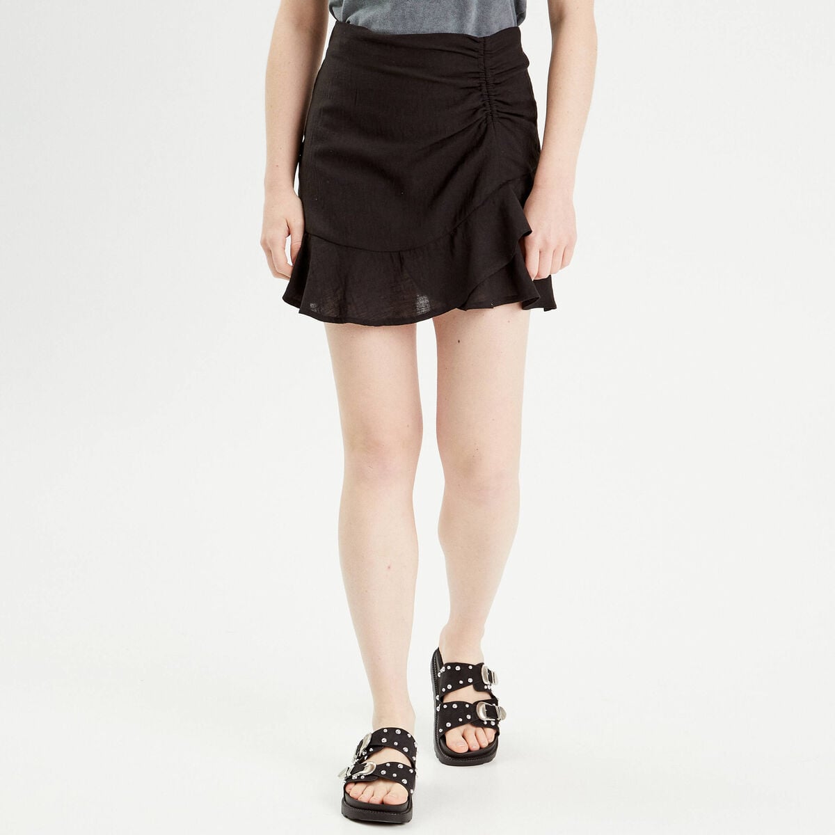 Jupe évasée fluide volants noir femme