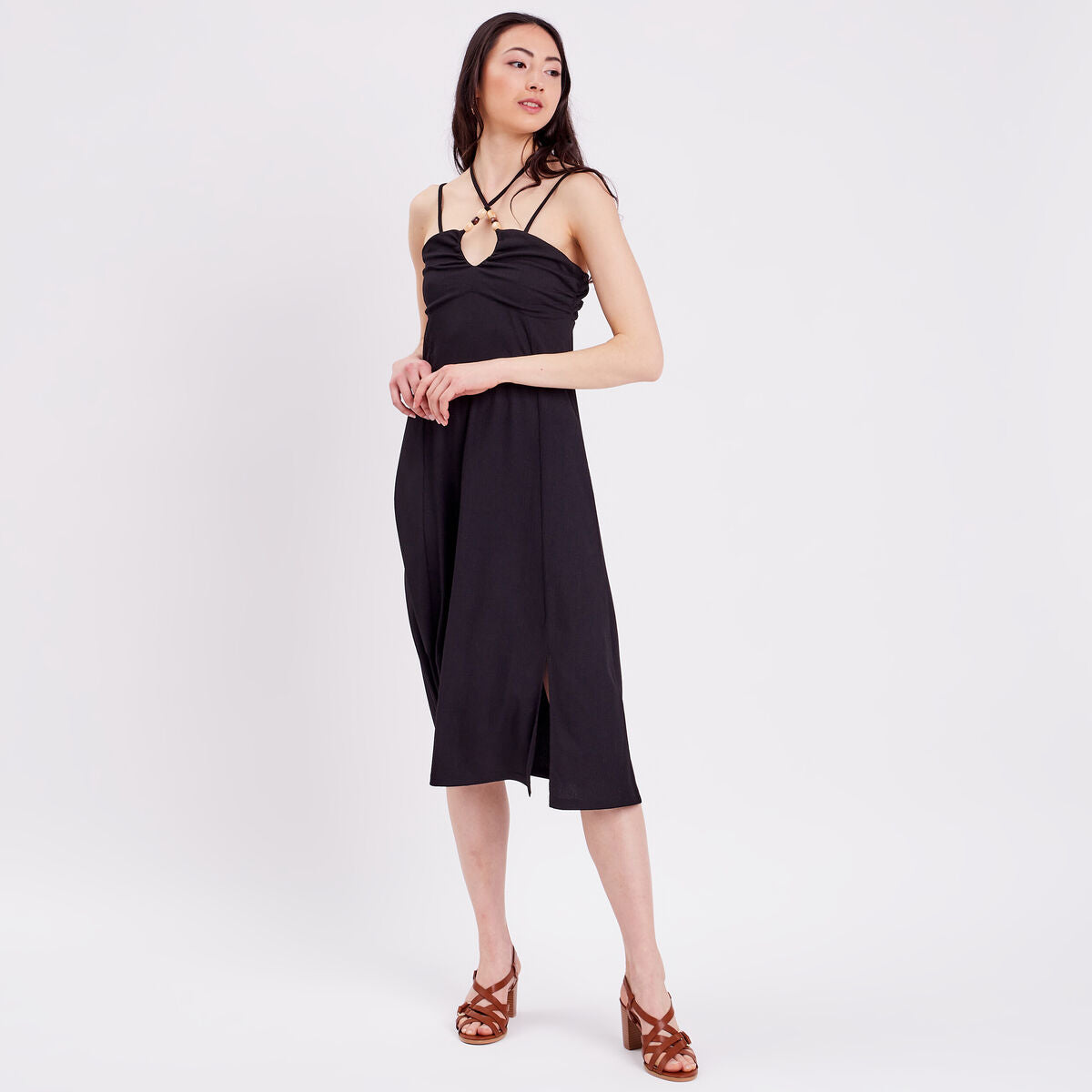 Robe évasée col bustier noir femme