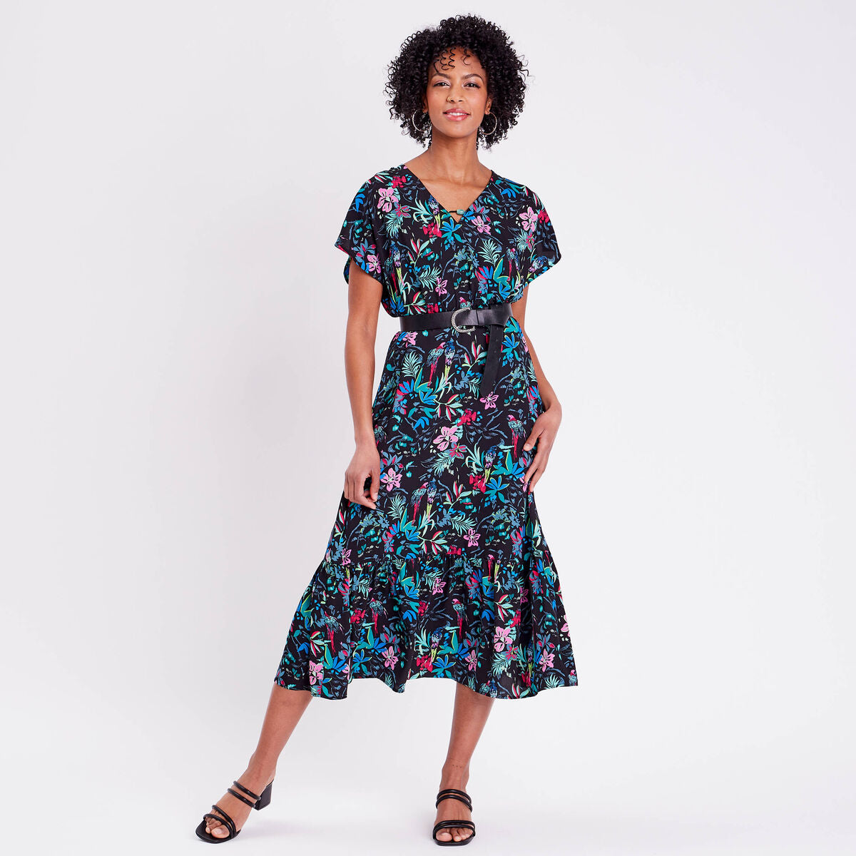 Robe longue à manches courtes noir femme