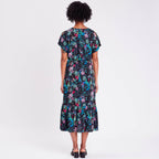Robe longue à manches courtes noir femme