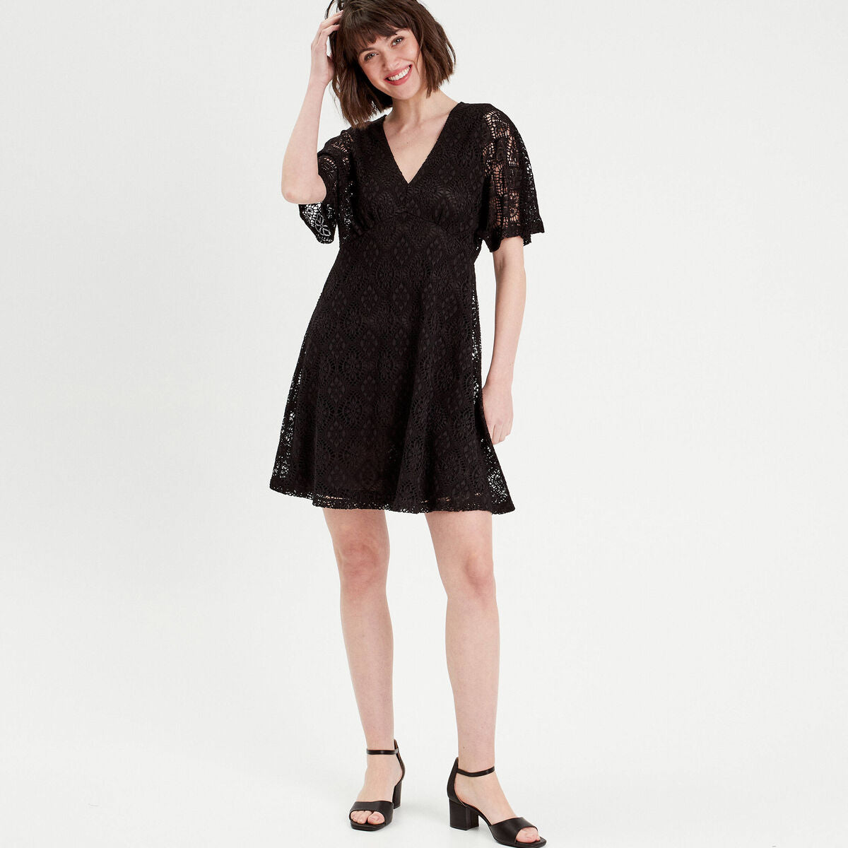 Robe évasée dentelle noir femme