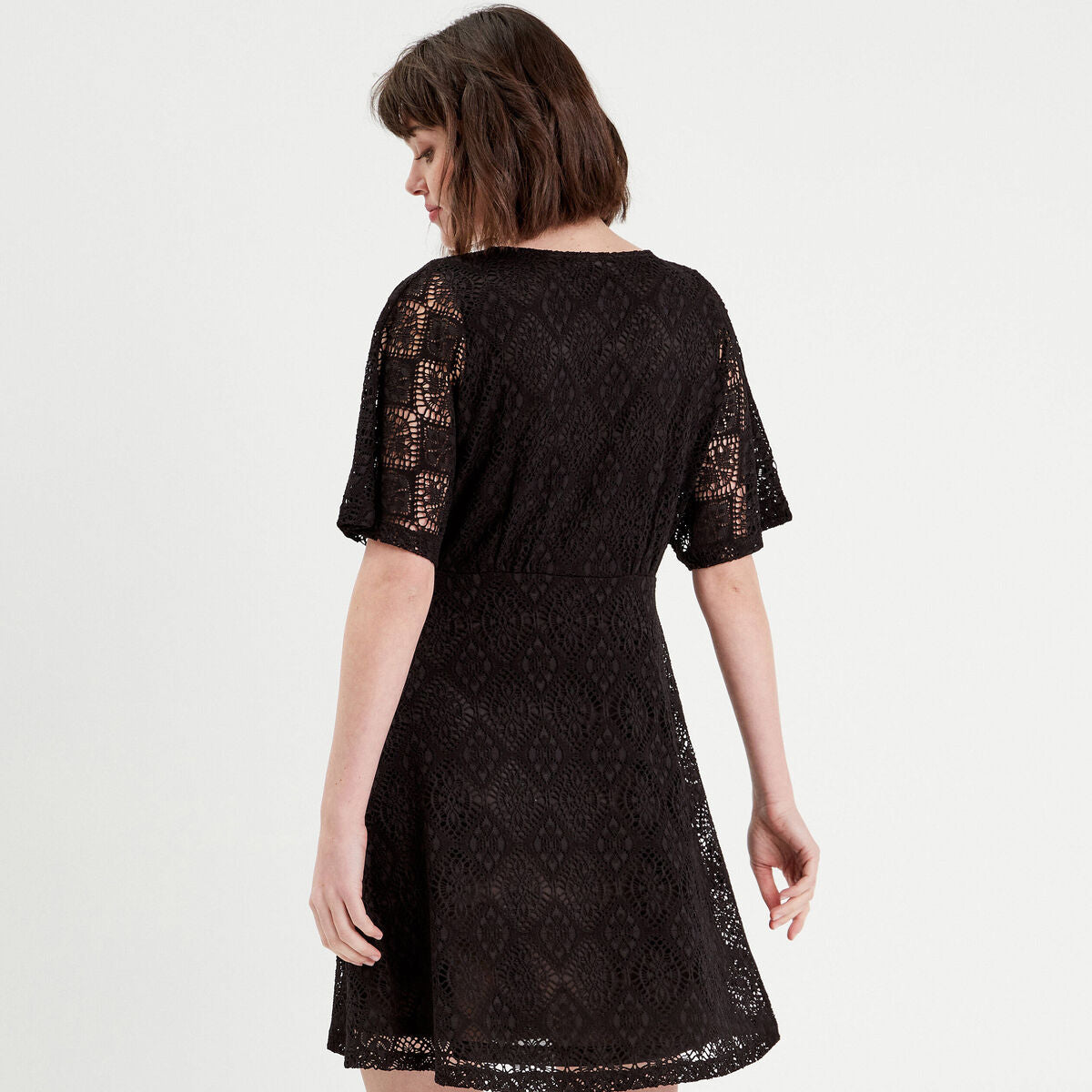 Robe évasée dentelle noir femme