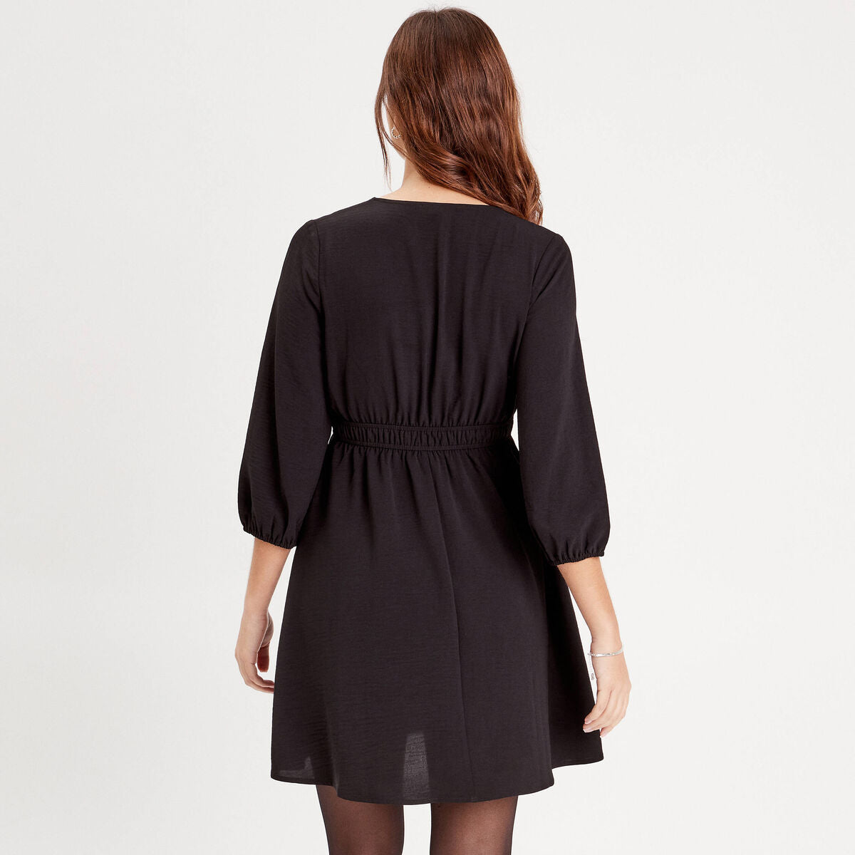 Robe évasée manches 3/4 noir femme