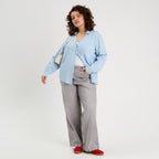 Chemise manches longues contenant du lin bleu pastel femme