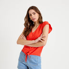 Blouse manches courtes orange foncé femme