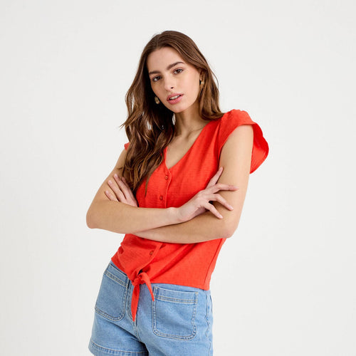 Blouse manches courtes orange foncé femme