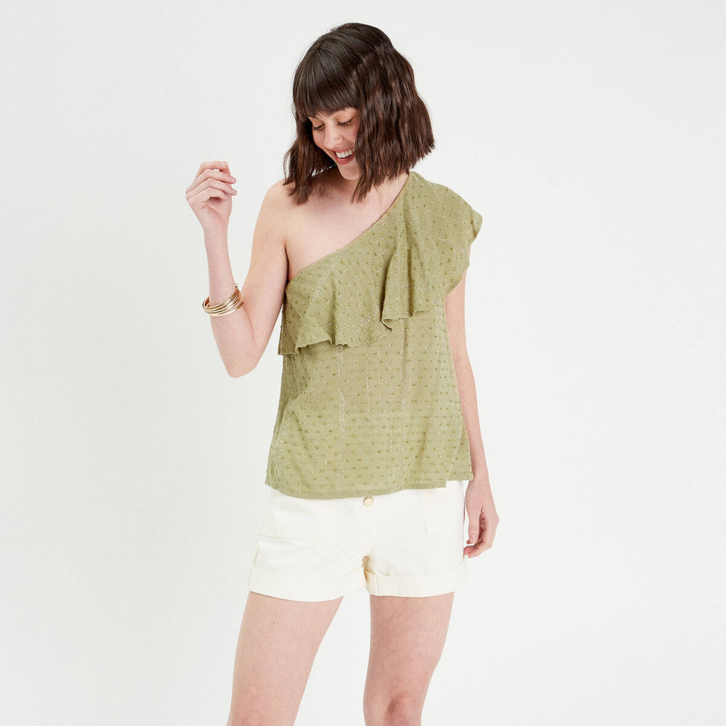Blouse asymétrique vert pastel femme