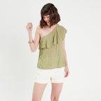 Blouse asymétrique vert pastel femme