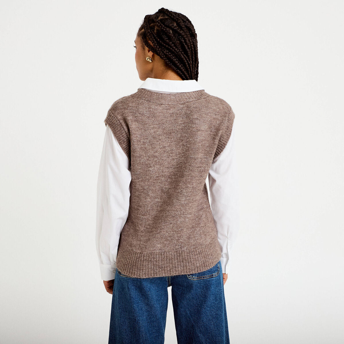 Pull chemise 2-en-1 taupe femme