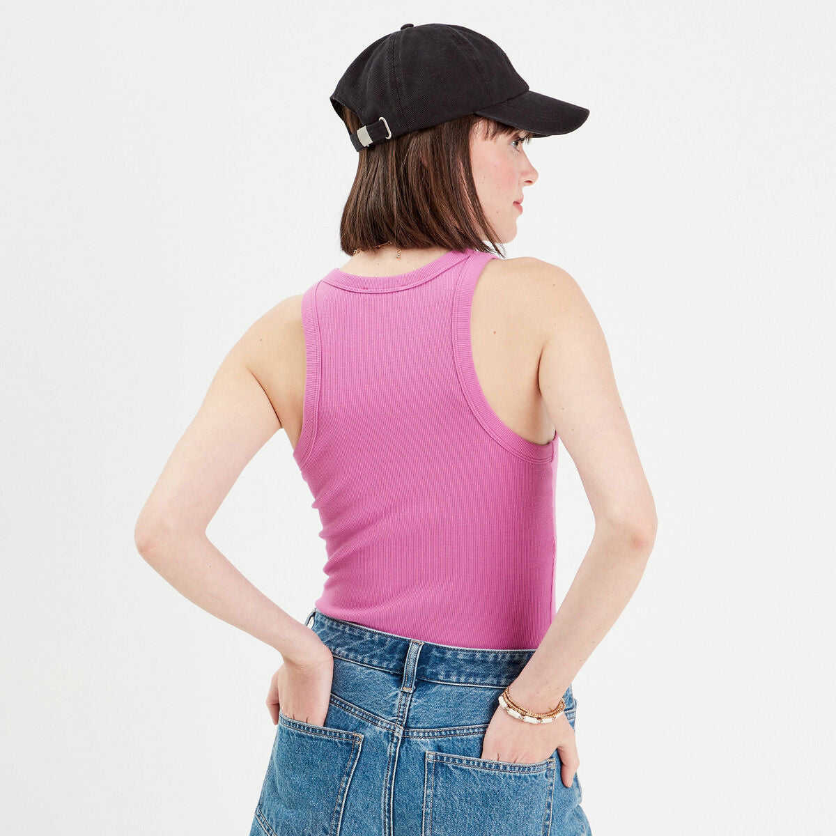Débardeur côtelé violet foncé femme