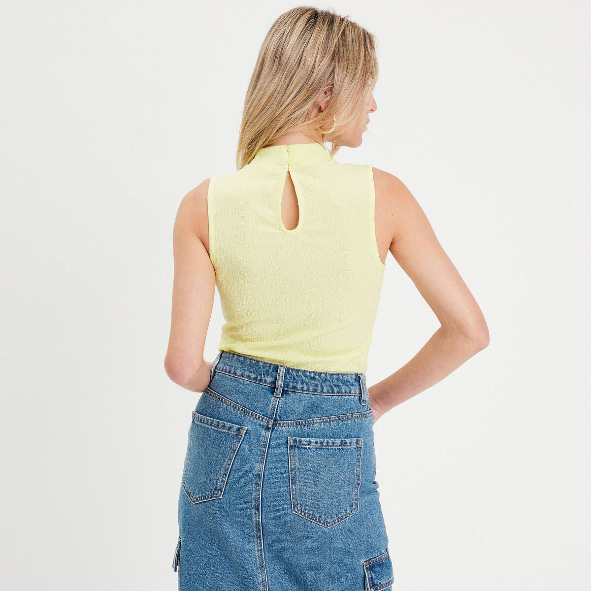 Débardeur col montant jaune fluo femme