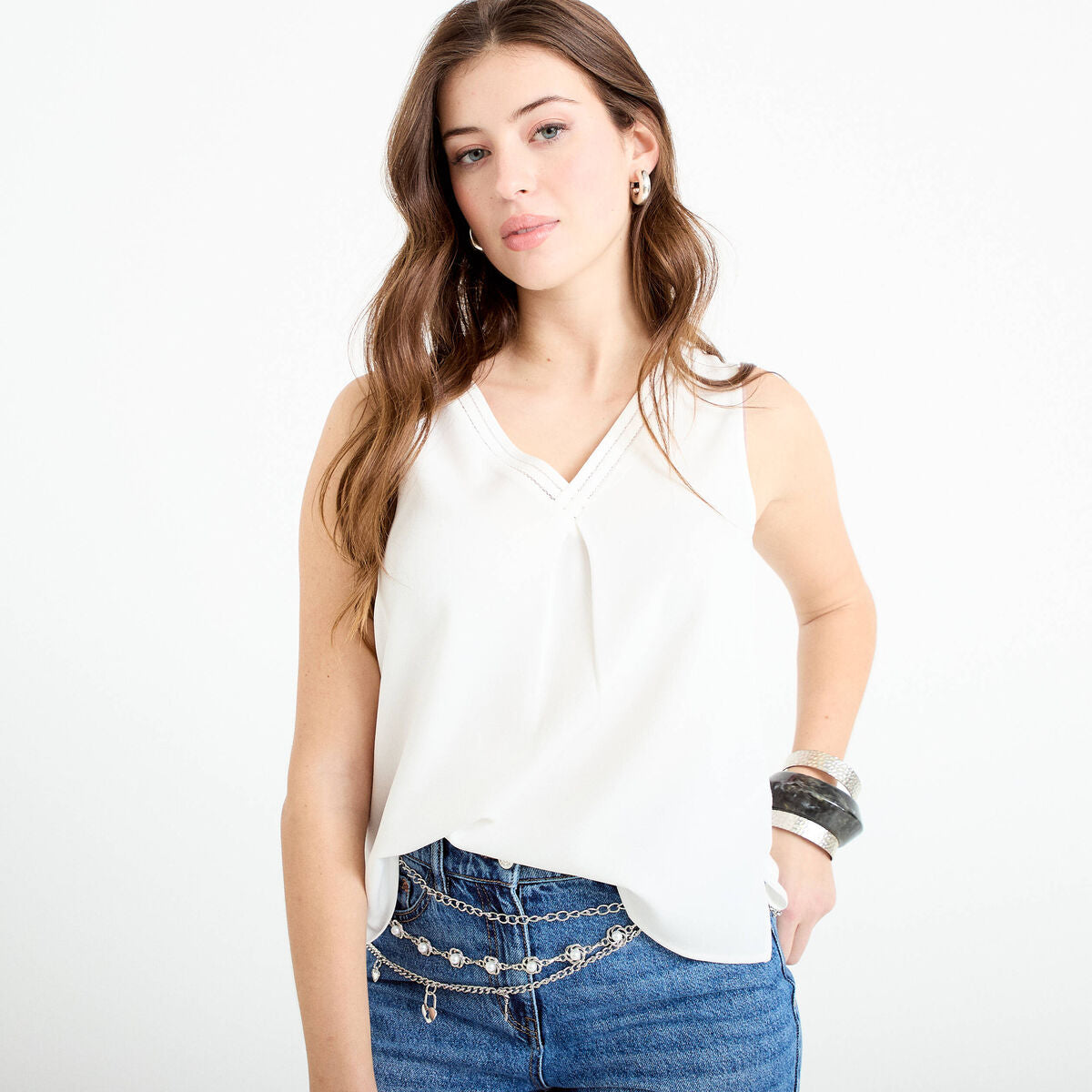 Débardeur sans manches ecru femme