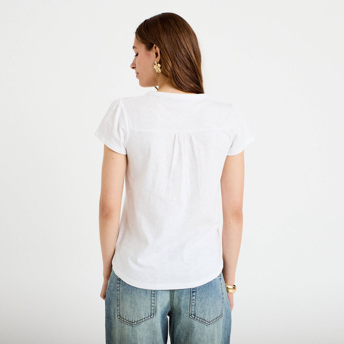 T-shirt boutonné sur le devant blanc femme