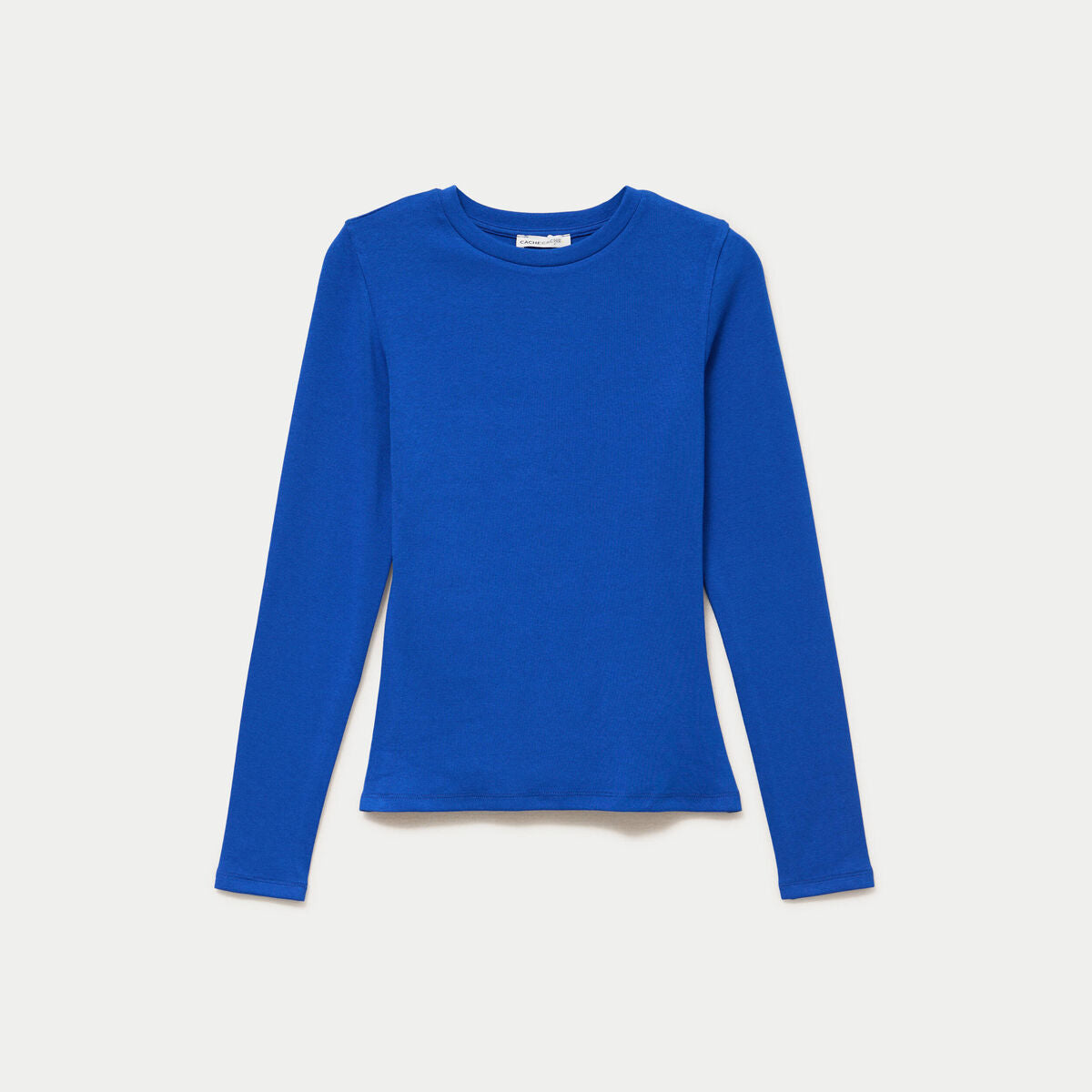 T-shirt cintré col rond manches longues bleu electrique femme