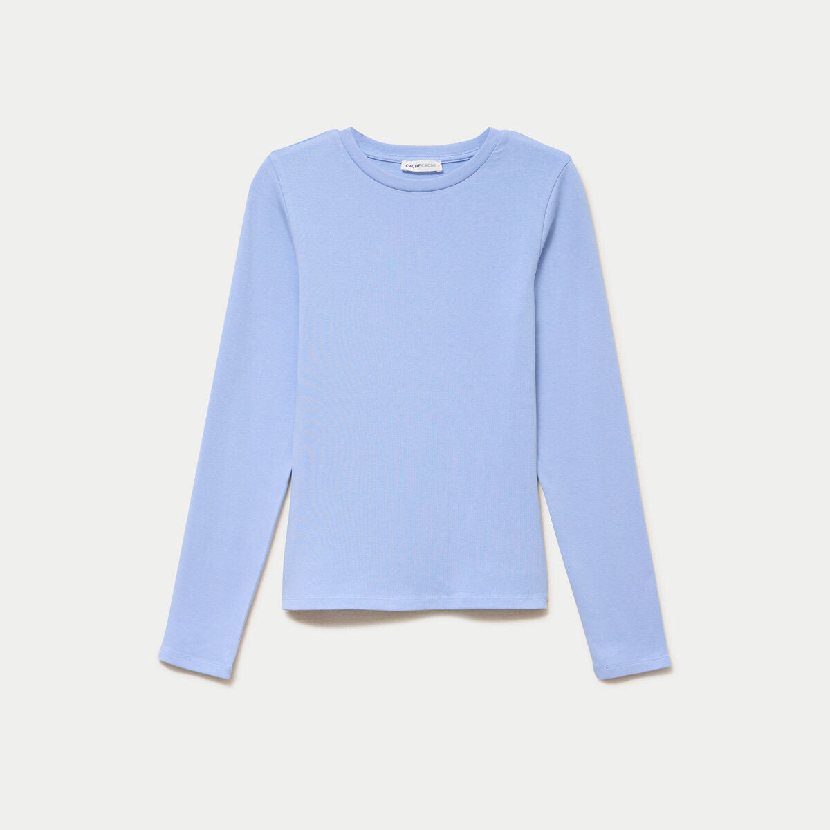 T-shirt cintré col rond manches longues bleu clair femme