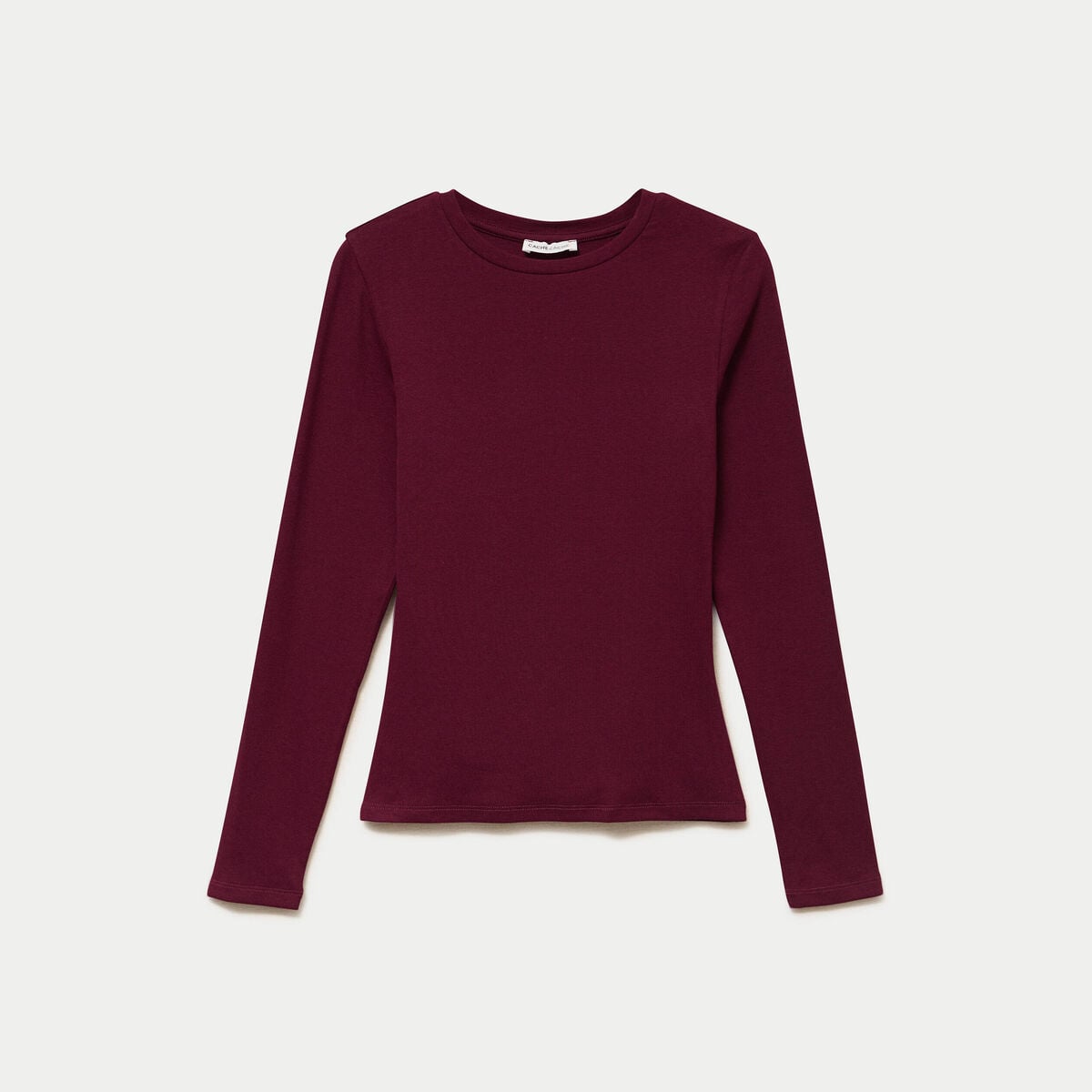 T-shirt cintré col rond manches longues bordeaux femme
