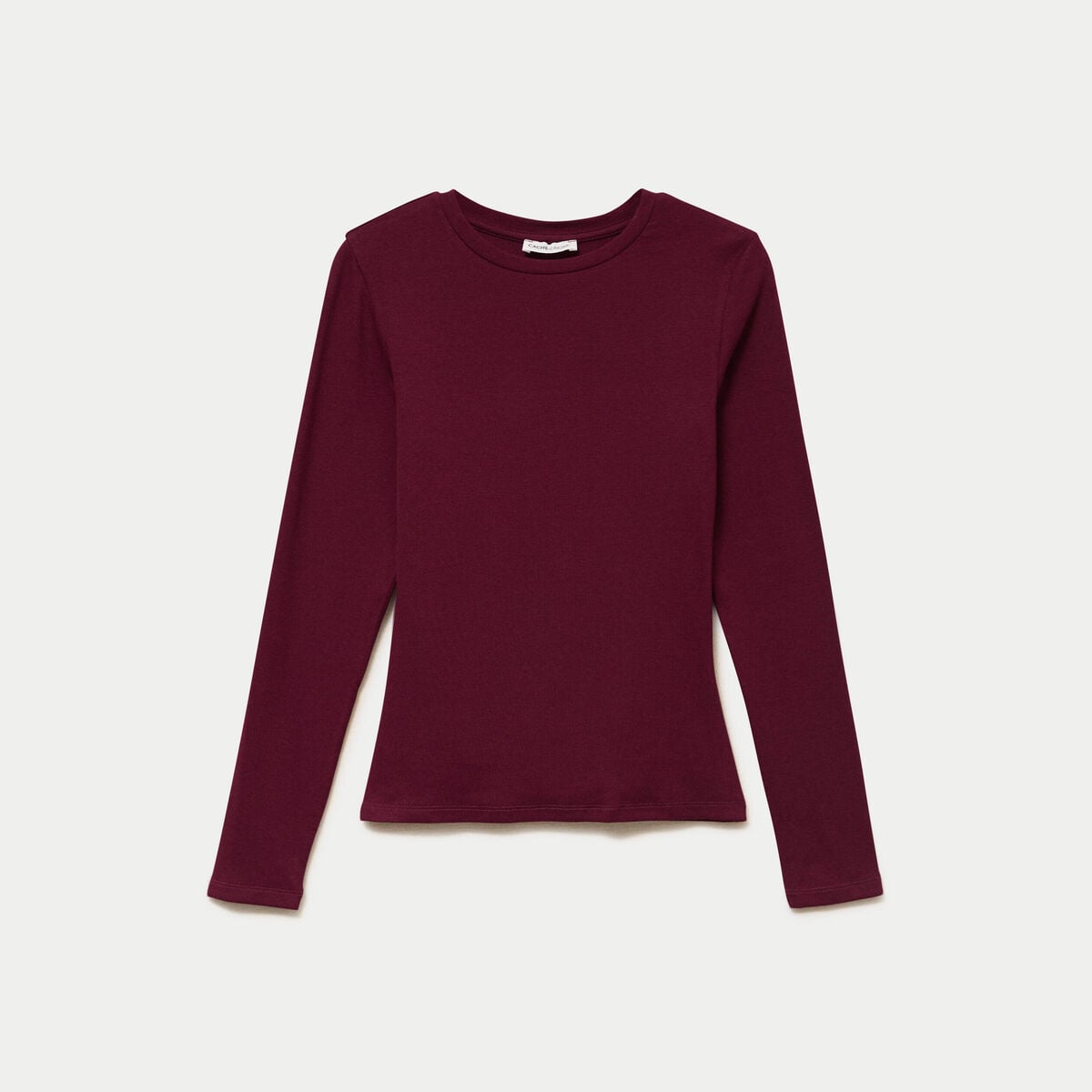 T-shirt cintré col rond manches longues bordeaux femme