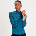 T-shirt col montant dentelle bleu canard femme